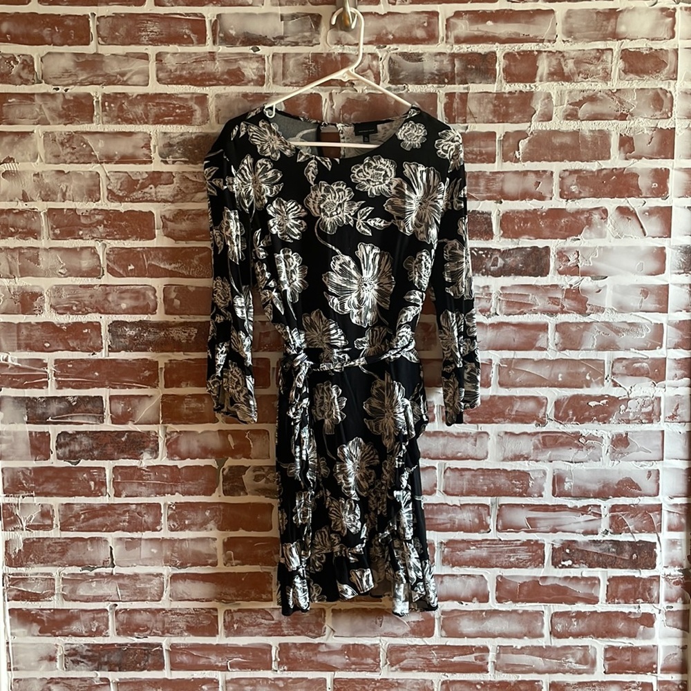 Black and White Floral Dress with Wrap Details